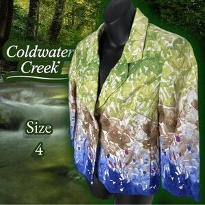 🔥 COLDWATER Creek 100% Cotton Painted Floral Ombre Blazer Jacket Women's sz 4